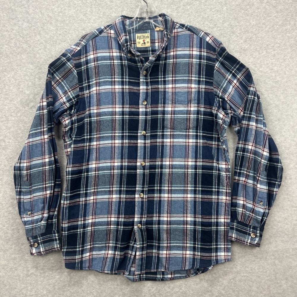 Red Head Flannel Shirt Mens Large Blue Red Plaid Lumberjack Cabincore‎ Rugged
